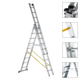 Zarges Skymaster Plus X Z600 Háromrészes többcélú vezető görgős alumínium létra keresztgerendával