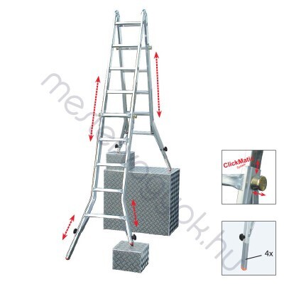 Krause Monto TeleVario 4 részes teleszkópos alumínium csuklós létra 4 szármeghosszabbítással - 4x 4 fokos
