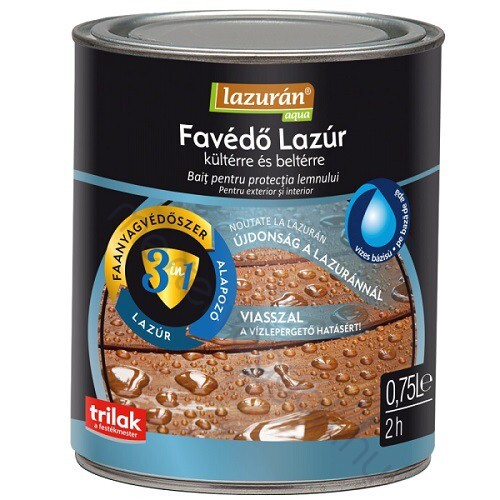 Lazurán AQUA 3in1 Favédő lazúr, biocid tartalmú vizes bázisú vékonylazúr kültéri fa felületekre - Dió / 0.75 liter